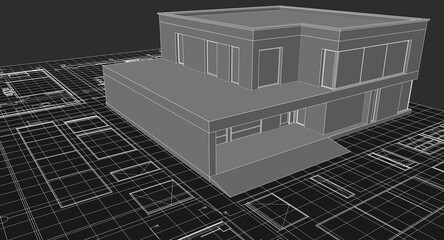 house architectural project sketch 3d illustration