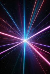 Bright neon flash in space. Abstract background with energy lines effect. Glowing cosmic movement.