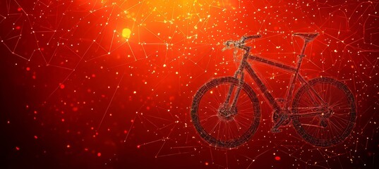 Abstract Red Digital Bicycle Eco-Friendly Transportation Icon with Lines, Dots, and Triangles