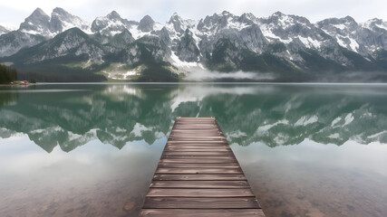 Fototapeta premium Serene Alpine Lake View with Reflection