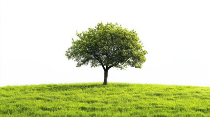 Fototapeta premium Lush green tree in a serene countryside landscape on a sunny day