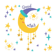 Childrens magic poster sleeping moon.