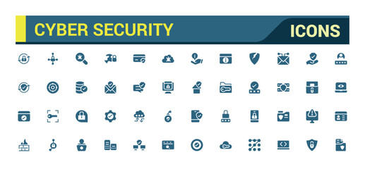 Cyber security filled icons set. Data protection, spam, secure, security and more, filled icon set, glyph for web and ui. Solid icon set. Vector illustration.