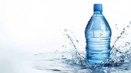 Fresh Mineral Water in Plastic Bottle with Splashing Droplets