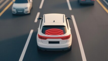 Close-up of a self-driving car s collision avoidance system in action, detecting nearby vehicles and obstacles, symbolizing AV safety tech Collision avoidance, Safety system