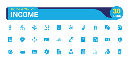 Income icons set. Containing money, tax, earnings, payment, solid icon set. Glyph for web and ui. Filled icons set, Vector illustration.