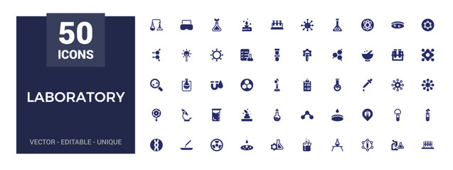 Laboratory filled icon set. Containing experiment, test tube, microscope. Glyph icon set for web and ui. Solid icons set. Vector illustration.