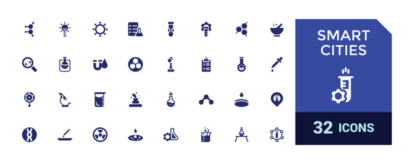 Laboratory filled icon set. Containing experiment, test tube, microscope. Glyph icon set for web and ui. Solid icons set. Vector illustration.