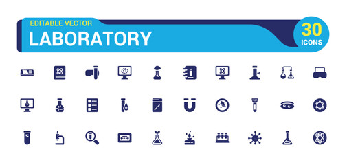 Laboratory filled icon set. Containing experiment, test tube, microscope. Glyph icon set for web and ui. Solid icons set. Vector illustration.