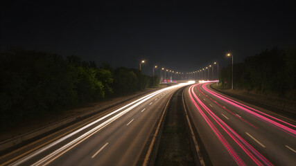 Night Trails of Light on a Busy Highway