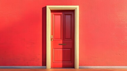 Vibrant Red Geometric Entrance of a Modern Architectural Building