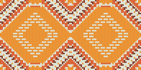 Pixel Art Abstract Korea Traditional Patternfolk Embroidery, Aztec Geometric Ornament Print. Design for Carpet, Wallpaper, Clothing, Wrapping, Fabric