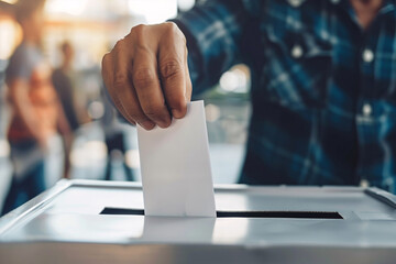 Ballot paper being put in box by man during election