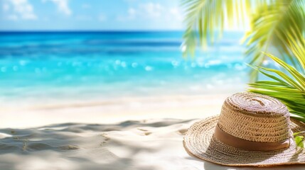 Tranquil Caribbean Beach with Swaying Palm Trees and Turquoise Ocean Waves