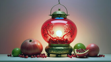 Happy Yalda night celebrate banner background with symbols of a symbolize light