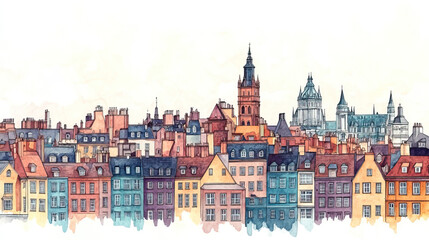 Fototapeta premium Northampton, color pen pencil hand-drawn effect drawing illustration for travel poster, card, wallpaper, backdrop or banner. Modern, clear, artistic and simple