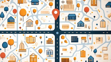 A detailed map of your neighborhood, with key landmarks and local hotspots marked, surrounded by community-themed decorative elements