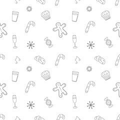 Seamless christmas pattern. New year background. Doodle illustration with christmas icons