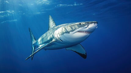 Naklejka premium A large shark is swimming in the ocean