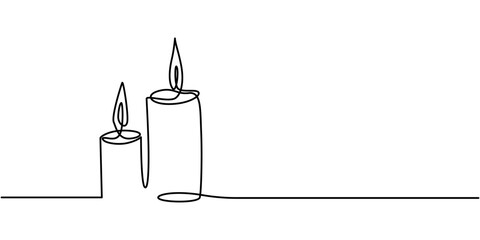 Continuous one black line drawing of candle light outline doodle vector illustration isolated on white background, Continuous line drawing of candle. Candle one line icon. One line drawing background.