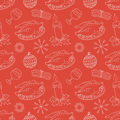 Seamless christmas pattern. New year background. Doodle illustration with christmas icons
