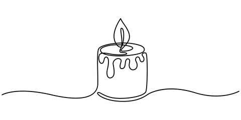 Continuous one black line drawing of candle light outline doodle vector illustration isolated on white background, Continuous line drawing of candle. Candle one line icon. One line drawing background.