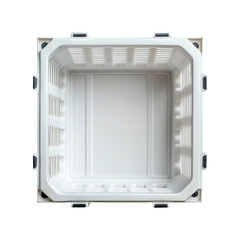 Empty white fruit and vegetable crate. Isolated on transparent background.