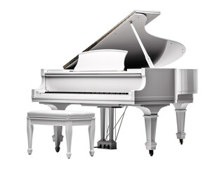 a white piano with a white seat