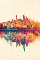 Palma de Mallorca, color pen pencil hand-drawn effect drawing illustration for travel poster, card, wallpaper, backdrop or banner. Modern, clear, artistic and simple