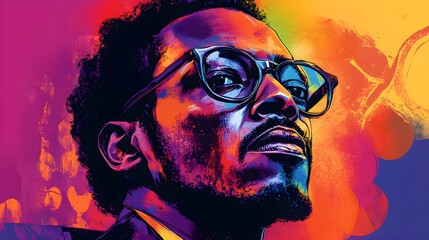 Vivid illustration of a historical figure from the civil rights movement, depicted in vibrant street art style, with powerful quotes integrated into the design