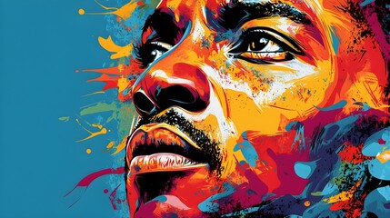 Vivid illustration of a historical figure from the civil rights movement, depicted in vibrant street art style, with powerful quotes integrated into the design