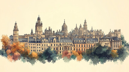 Obraz premium Peterborough, Canada, color pen pencil hand-drawn effect drawing illustration for travel poster, card, wallpaper, backdrop or banner. Modern, clear, artistic and simple