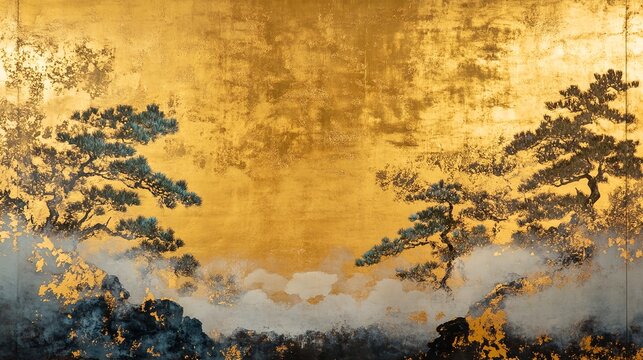 日本画　山水画　金箔背景 日本画 山水画 金箔背景 日本画 山水画 金箔背景 貨幣博物館 | 金碧山水