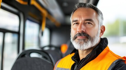 A bus driver greeting passengers as they board at a station, symbolizing customer service and the human element of public transport Bus driver, Passenger boarding