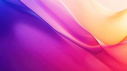 Soft, flowing waves of fabric in vibrant shades of purple, pink, and orange create a dreamlike atmosphere.