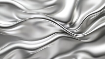 Fototapeta premium A smooth, flowing silver fabric creates a luxurious and elegant texture, with soft waves and reflections enhancing its beauty.