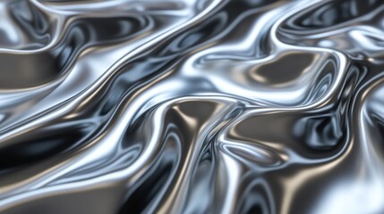A close-up view of a metallic fluid surface, showcasing smooth silver waves and reflections.