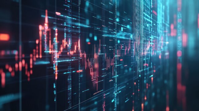 An abstract representation of digital data visualization with vibrant colors and intricate patterns.