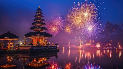Fototapeta premium New Year's Eve Celebrations and Fireworks in Major Cities Around the World, Generative AI