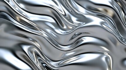 Abstract silver metallic texture with flowing curves and ripples, creating a dynamic and luxurious feel.