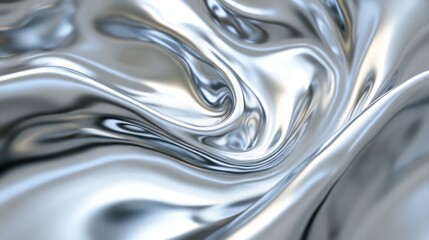 A mesmerizing close-up of shimmering silver fabric, flowing gracefully with soft curves and reflections.