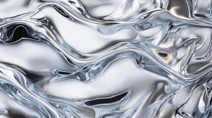 Abstract silver liquid surface with flowing, wavy patterns creating a mesmerizing effect.