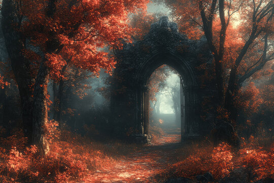 An ancient stone archway leading to a mysterious place.