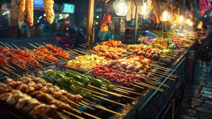 Vibrant street food markets with diverse offerings. Street food for tourists stalls offering diverse