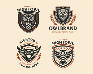 Naklejka premium Set bundle vintage Night intelligent Owl bird logo for business company