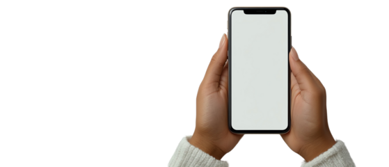 A person holding a smartphone with a blank screen, perfect for showcasing mobile applications or digital content.