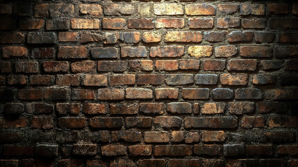 Obraz premium A brick wall with a lot of dirt and dust illuminated from above. For wallpaper or backgrounds.