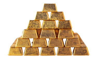 A pyramid of gleaming gold bars stacked elegantly, symbolizing wealth and luxury, perfect for financial or investment themes.