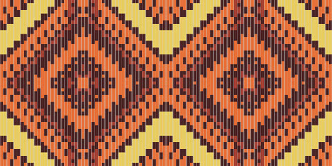 Pixel Art Ethnic Pattern Designfolk Embroidery, Aztec Geometric Ornament Print. Design for Carpet, Wallpaper, Clothing, Wrapping, Fabric