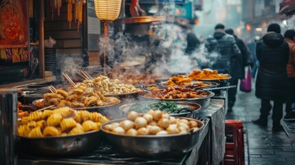 Vibrant street food markets with diverse offerings. Street food for tourists stalls offering diverse